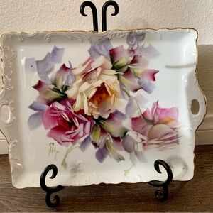 Vintage Lefton China floral design tray 9/11 inch